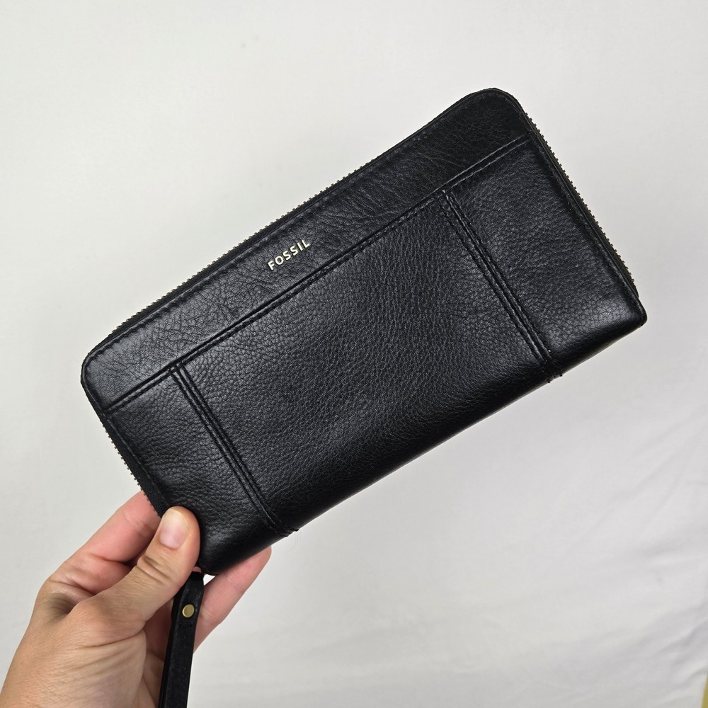 fossil black wallet zip around
